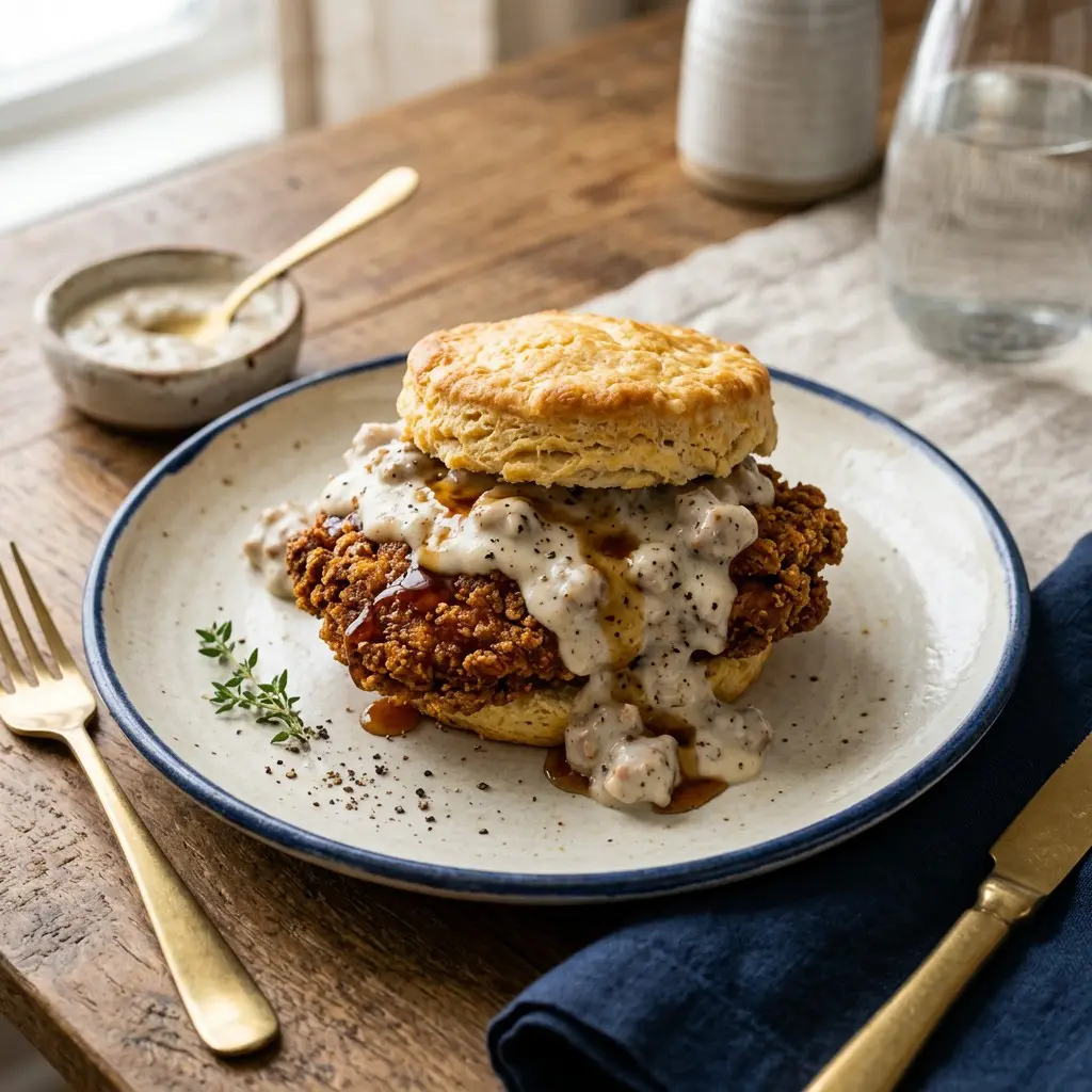 Chef tested Chicken Biscuits with White Sausage Gravy recipe by Chef Jorj Morgan