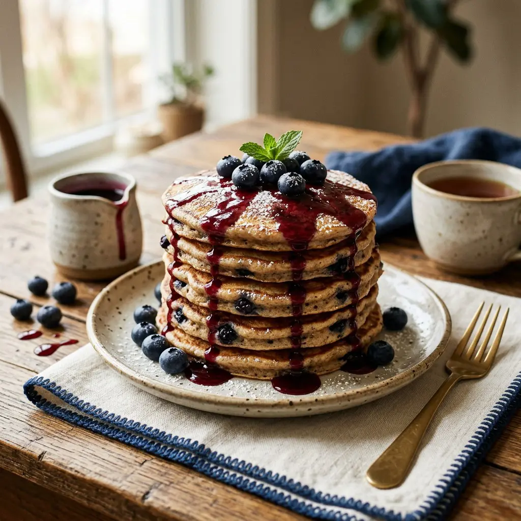 Chef tested Whole Grain Blueberry Pancakes with Berry Good Maple Syrup recipe by Chef Jorj Morgan