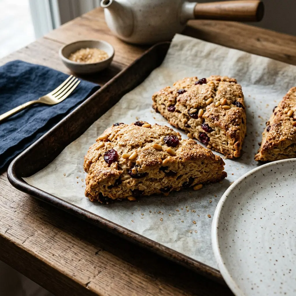 Chef tested Cranberry-Oatmeal Scones with Pine Nuts recipe by Chef Jorj Morgan