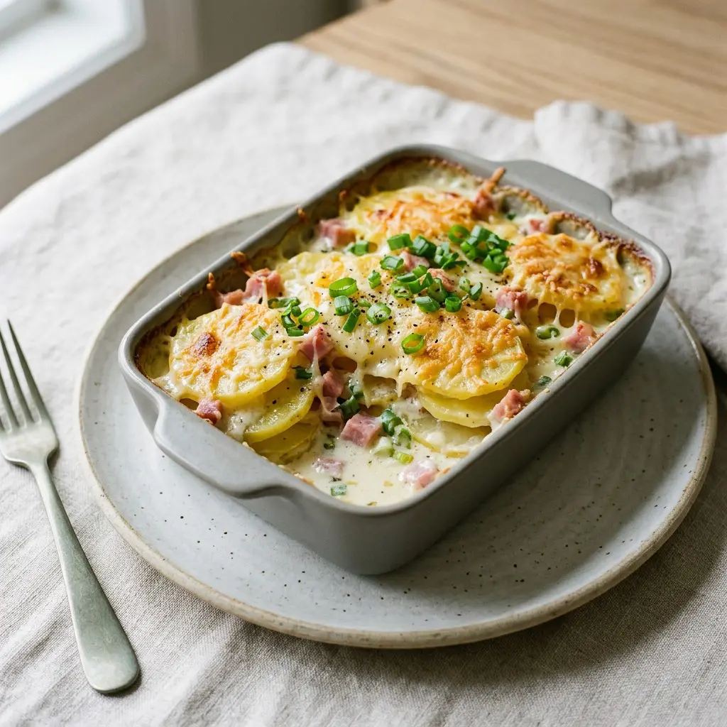 Chef tested Scalloped Potatoes with Ham and Green Onions recipe by Chef Jorj Morgan