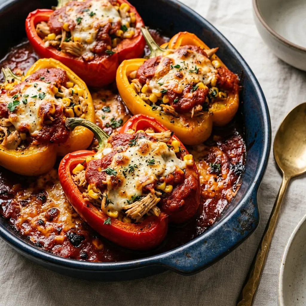 Chef tested Chicken and Goat Cheese Stuffed Peppers with Spicy Tomato Sauce recipe by Chef Jorj Morgan