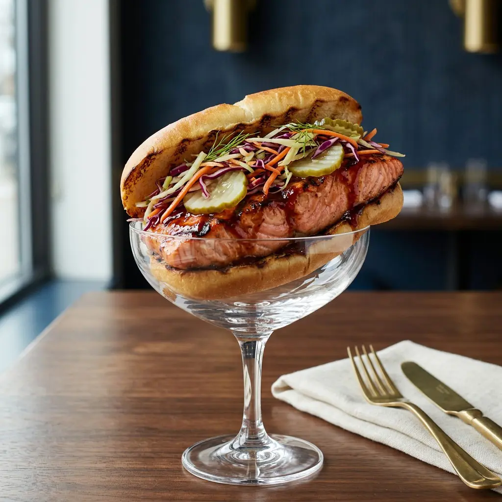 Chef tested Barbecued Salmon Hoagie with Apple Cider Slaw recipe by Chef Jorj Morgan