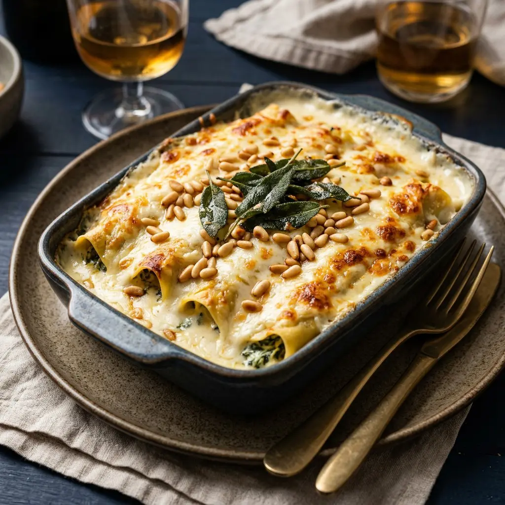 Chef tested Butternut Squash and Sausage Cannelloni with Pine Nuts and Sage recipe by Chef Jorj Morgan