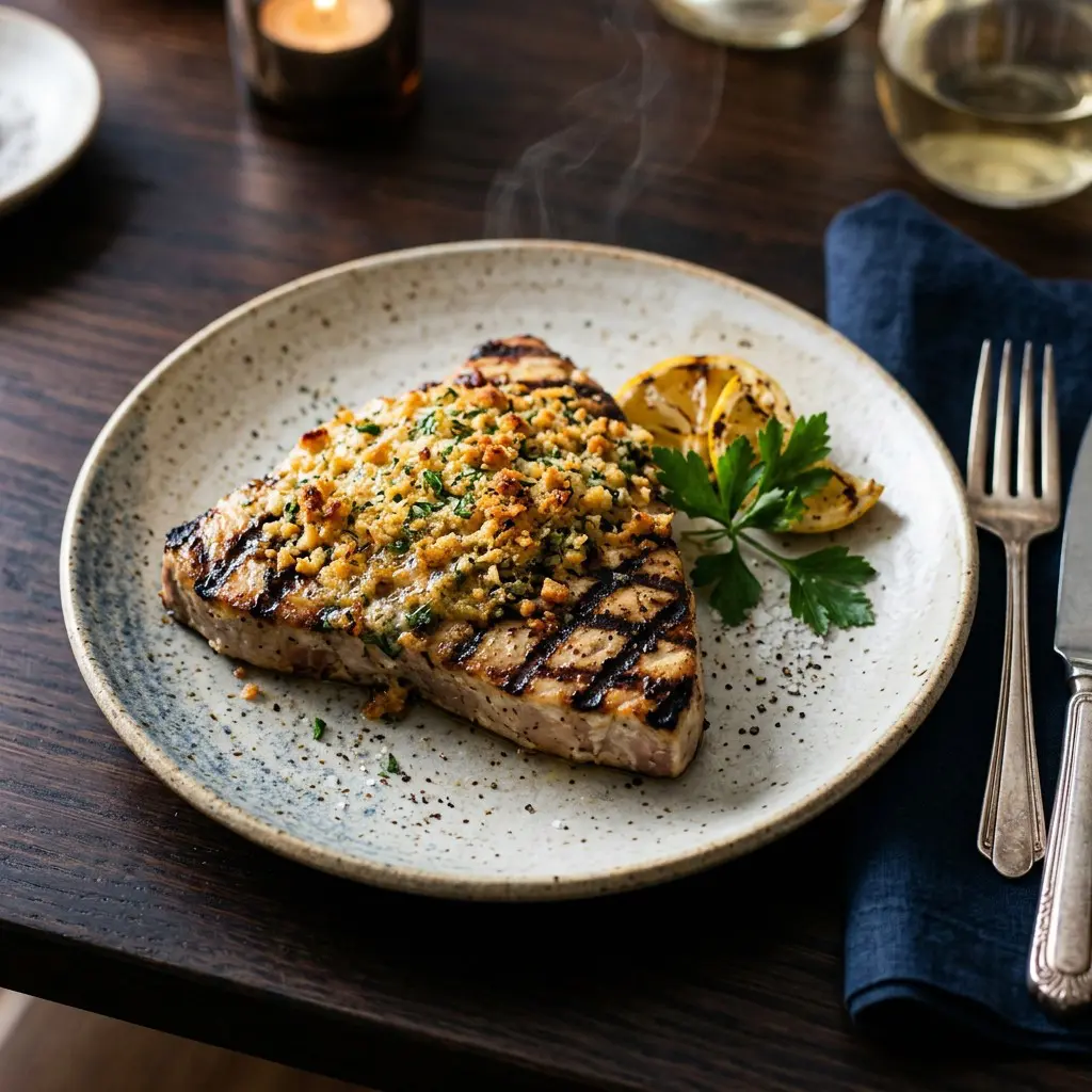 Chef tested Grilled Swordfish Steaks with Cracker Crumb Butter recipe by Chef Jorj Morgan