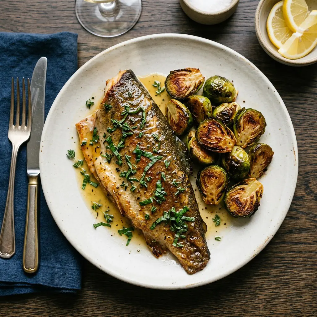 Chef tested Butter Basted Trout with Brussels Sprouts recipe by Chef Jorj Morgan