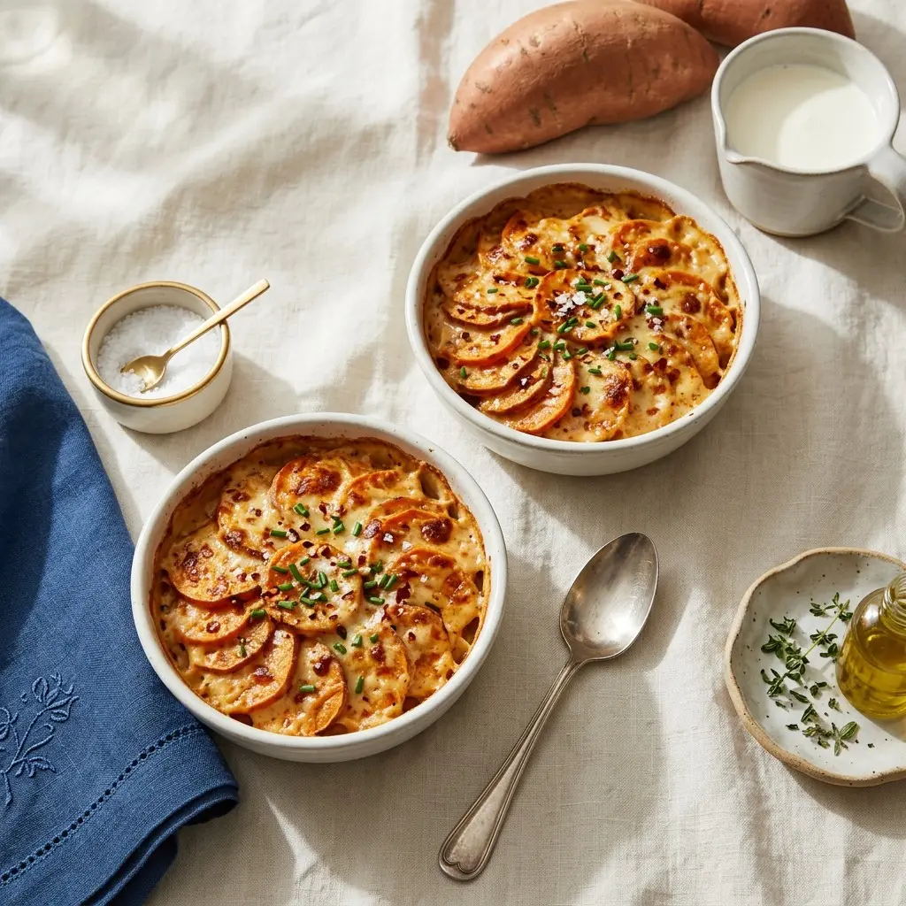 Chef tested Individual Chili Spiced Sweet Potato Gratins recipe by Chef Jorj Morgan