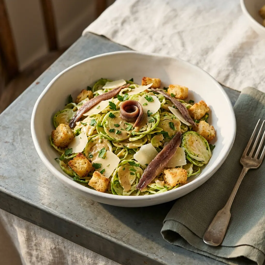 Chef tested Warm Brussels Sprout Caesar Salad recipe by Chef Jorj Morgan