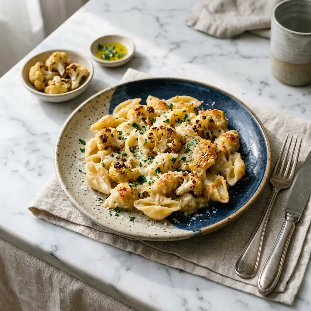 Chef tested Creamy Baked Shells with Roasted Cauliflower recipe by Chef Jorj Morgan