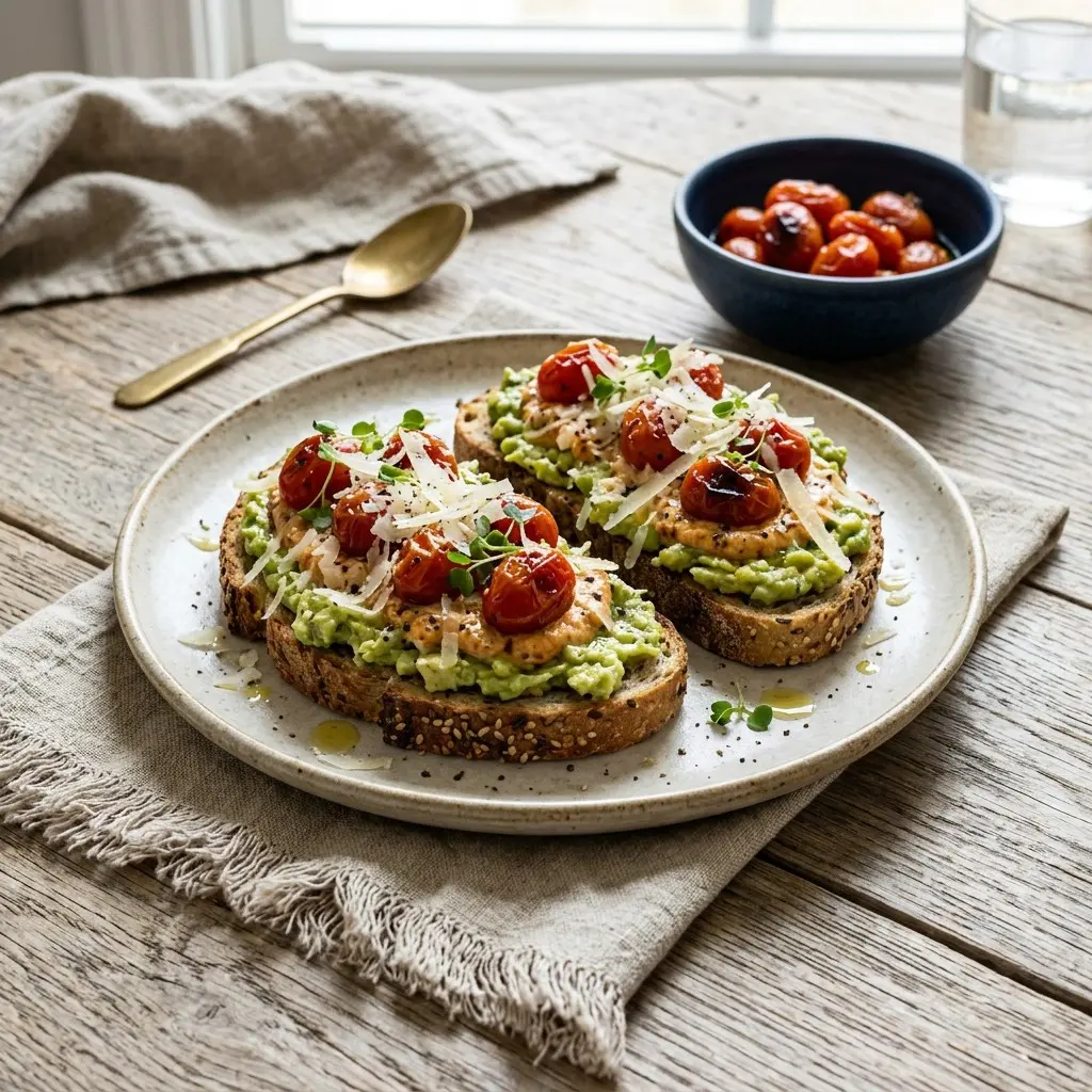 Chef tested Avocado Toasts with Roasted Tomato Mayonnaise and Manchego Cheese recipe by Chef Jorj Morgan