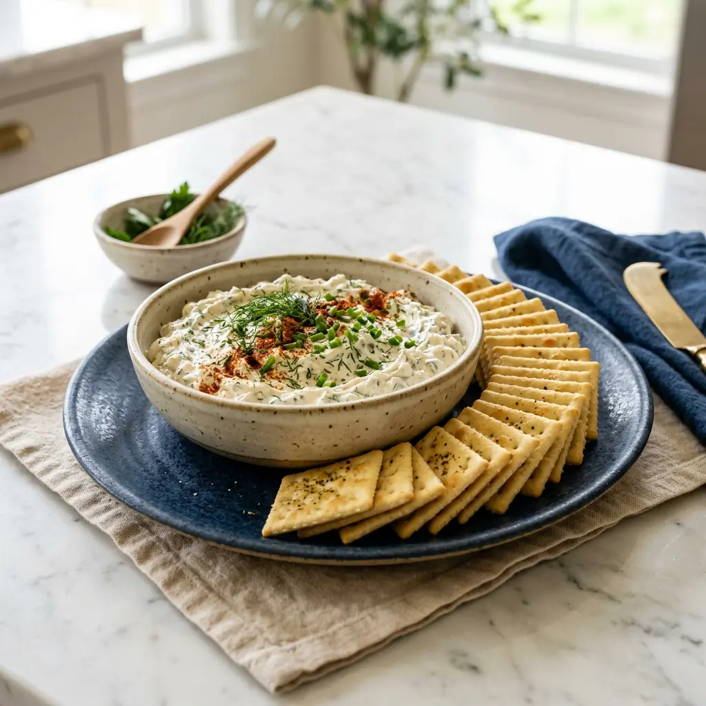 Chef tested World Famous Farmers Market Dip with Seasoned Crackers recipe by Chef Jorj Morgan