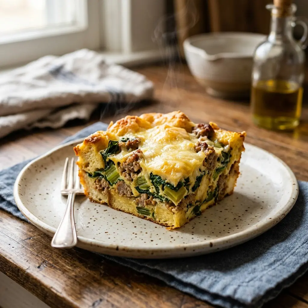 Chef tested Swiss Chard Strata with Artisanal Sausage recipe by Chef Jorj Morgan