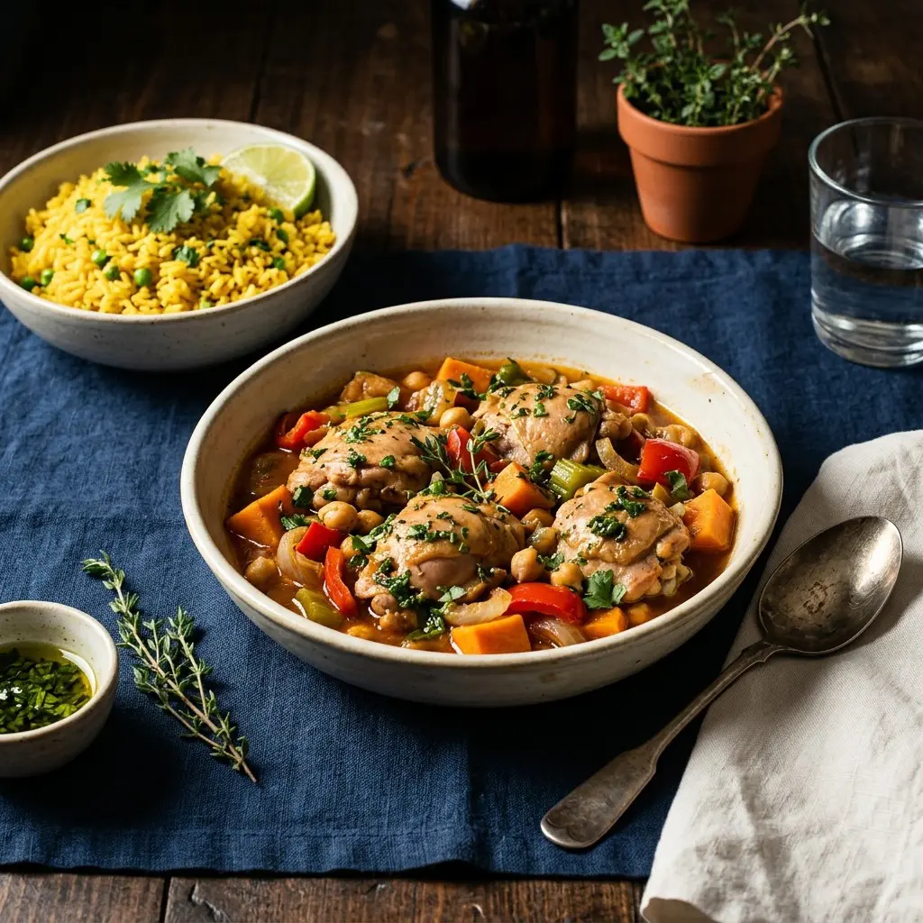Chef tested Slow Cooker Caribbean Stew with Herb Oil and Yellow Rice recipe by Chef Jorj Morgan