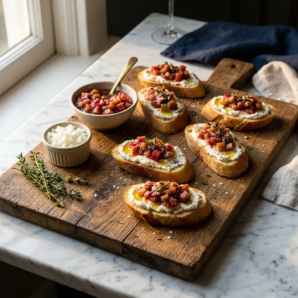Chef tested Rhubarb Chutney on Goat Cheese Crostini recipe by Chef Jorj Morgan