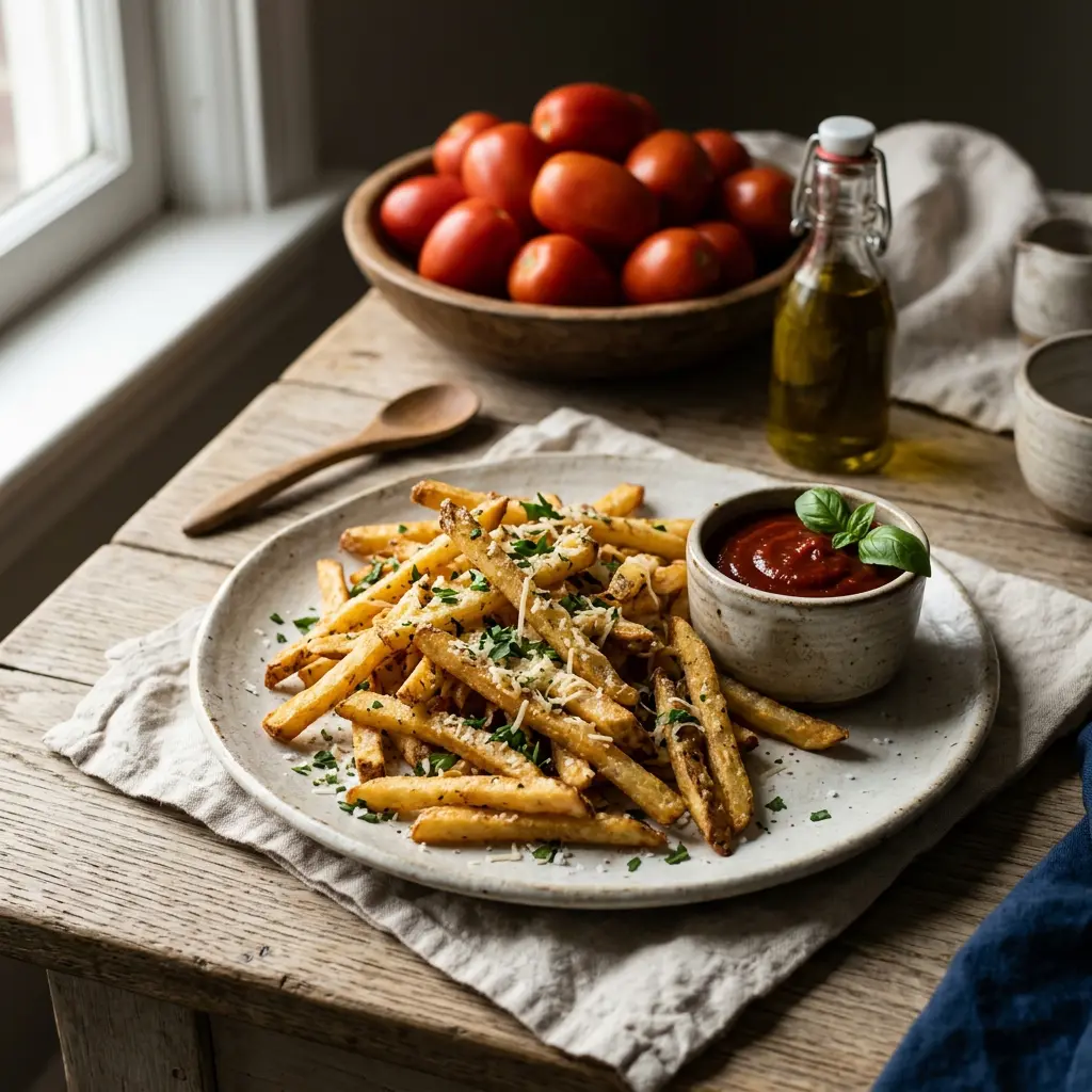 Chef tested Garlic-Parmesan Fries with Roasted Tomato Ketchup recipe by Chef Jorj Morgan