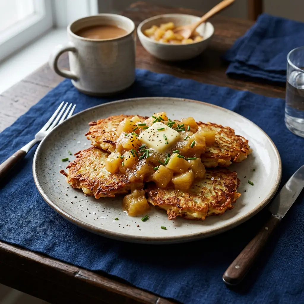 Chef tested Potato Pancakes with Sautéed Applesauce recipe by Chef Jorj Morgan