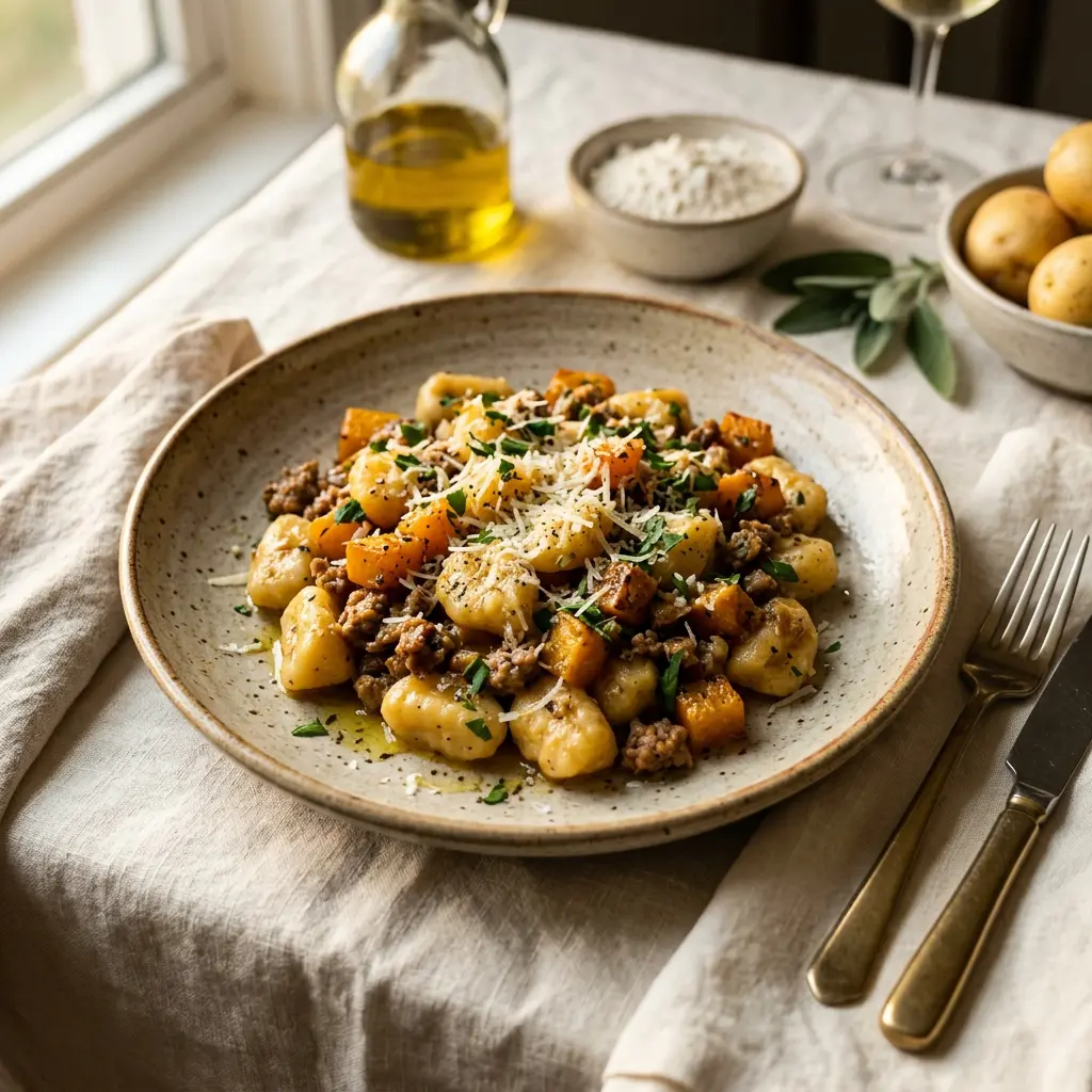 Chef tested Homemade Gnocchi with Sausage and Butternut Squash recipe by Chef Jorj Morgan