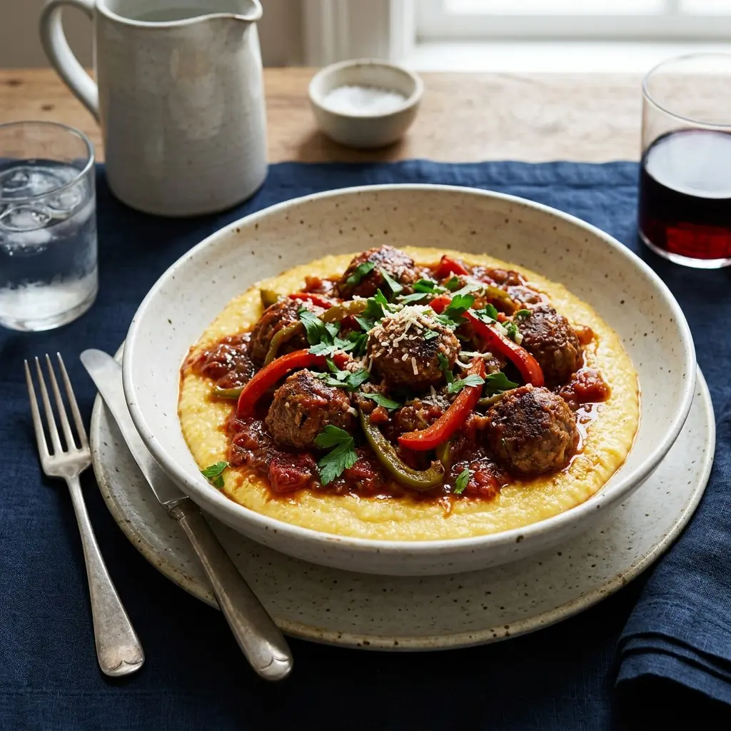 Chef tested Meatballs ‘n Peppers over Creamy Polenta recipe by Chef Jorj Morgan