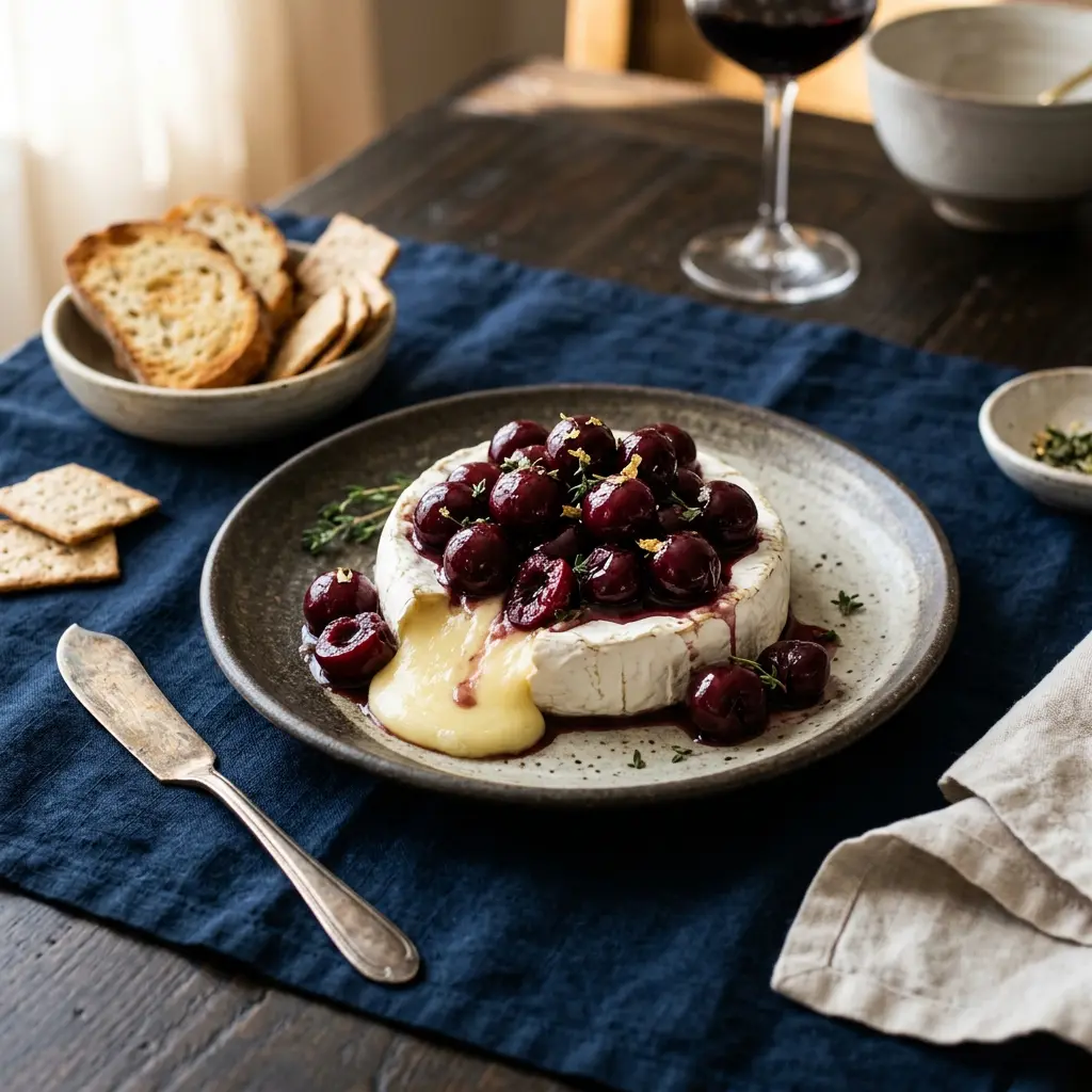 Chef tested Baked Brie with Cherries Poached in Wine recipe by Chef Jorj Morgan