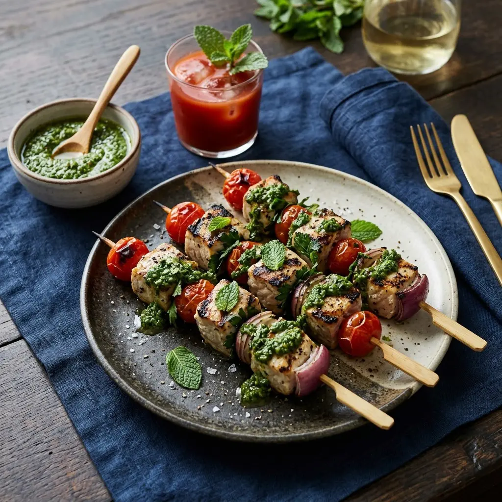 Chef tested Swordfish Kabobs with Kale-Mint Pesto recipe by Chef Jorj Morgan