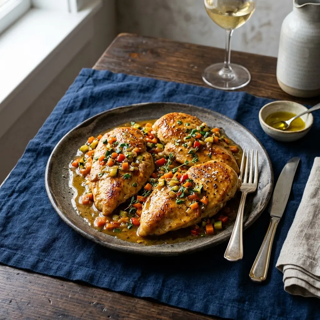 Chef tested Sautéed Chicken Breasts with Veggie Butter Sauce recipe by Chef Jorj Morgan
