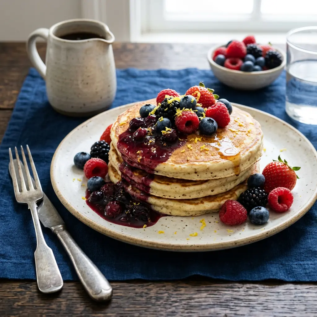 Chef tested Ricotta-Almond Pancakes with Berry-Maple Syrup recipe by Chef Jorj Morgan
