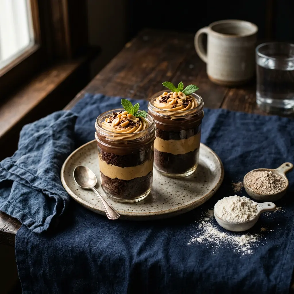 Chef tested Peanut Butter and Mocha Cake in Mini-Mason Jars recipe by Chef Jorj Morgan