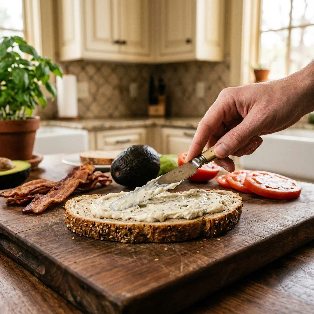 Home cook prepared steps for assembling and cooking Chicken Cobb Club Sammies.
