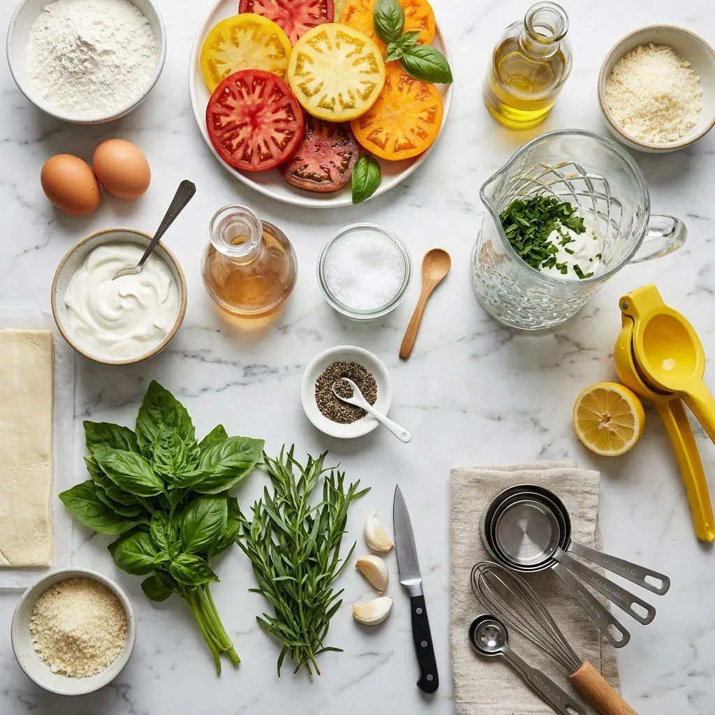 Raw cooking ingredients for Chinese Hot Pot Made in the USA arranged beautifully on a clean kitchen counter.