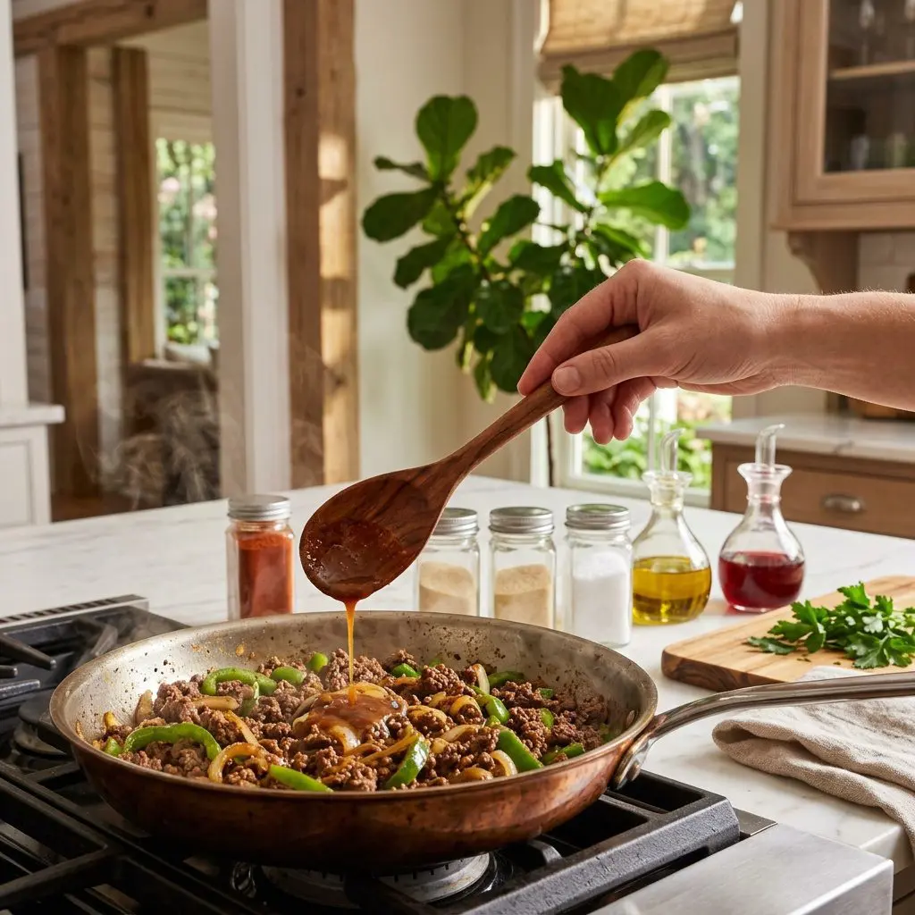 Home cook prepared steps for assembling and cooking Down ‘n Dirty Southern Beef Wraps.
