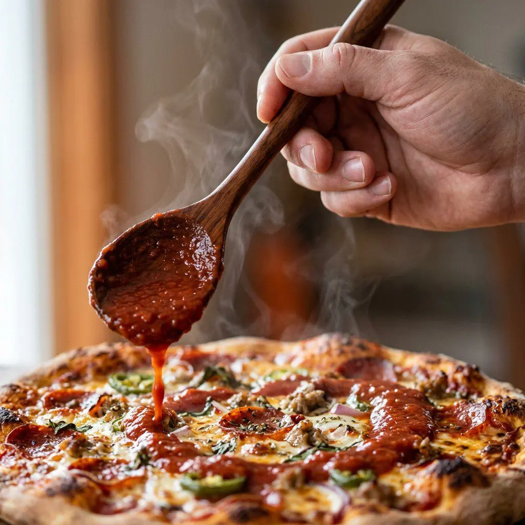 Home cook prepared steps for assembling and cooking Game Day Pizza.