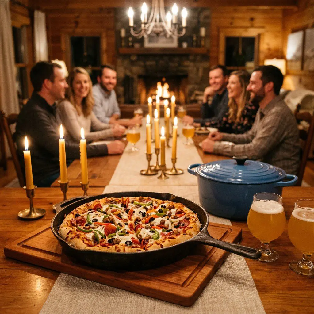 An appetizing, fresh serving of cooked Game Day Pizza displayed beautifully on a styled dining table.