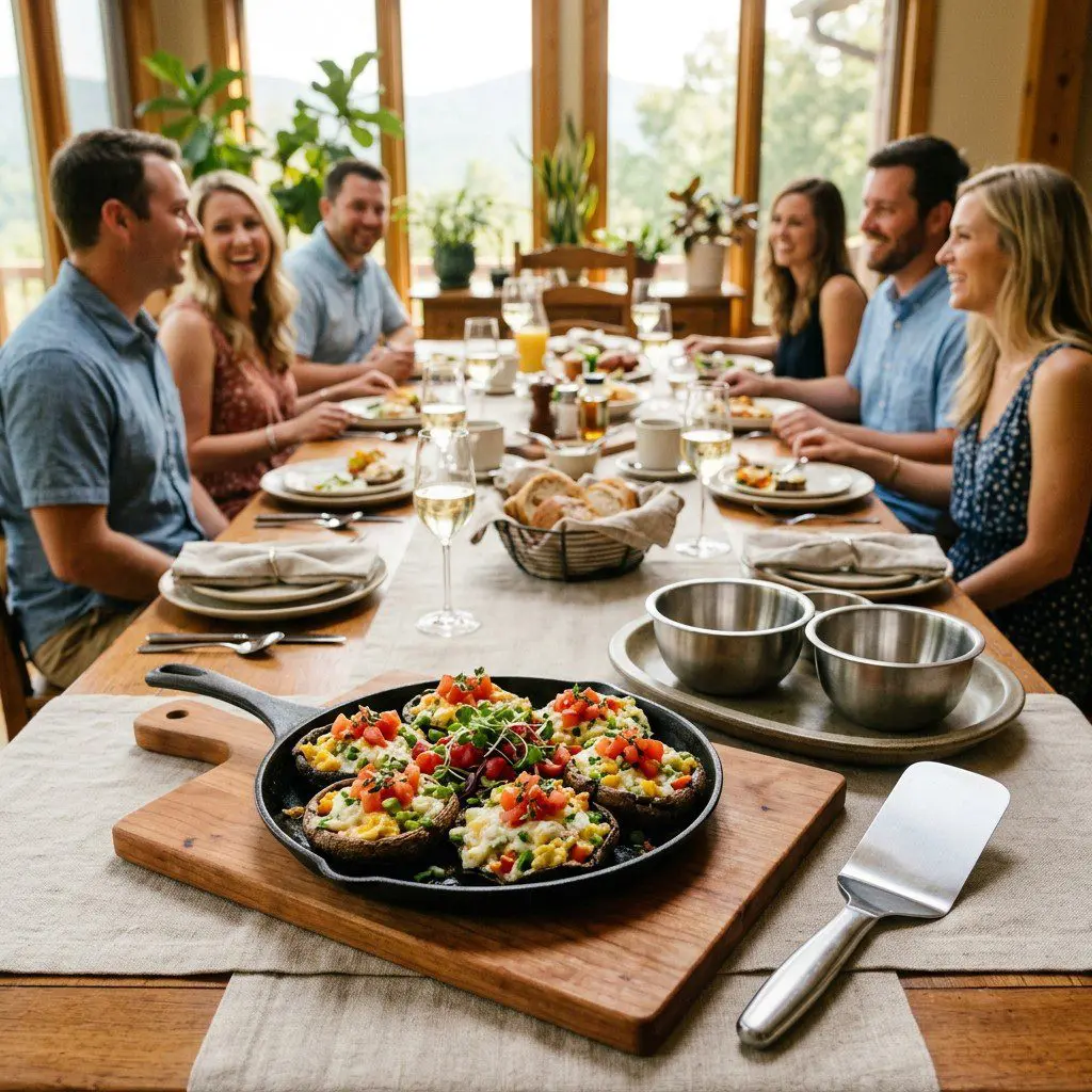 An appetizing, fresh serving of cooked Inside Out Egg White Omelet displayed beautifully on a styled dining table.