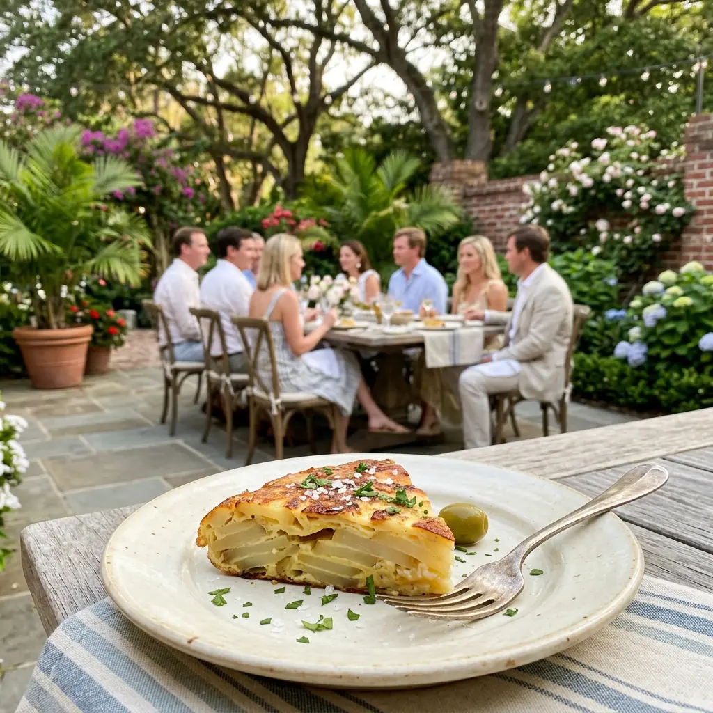 Glamorous estate tapas buffet for eight featuring vibrant flowers, slateidentifiers, and abundant small plates