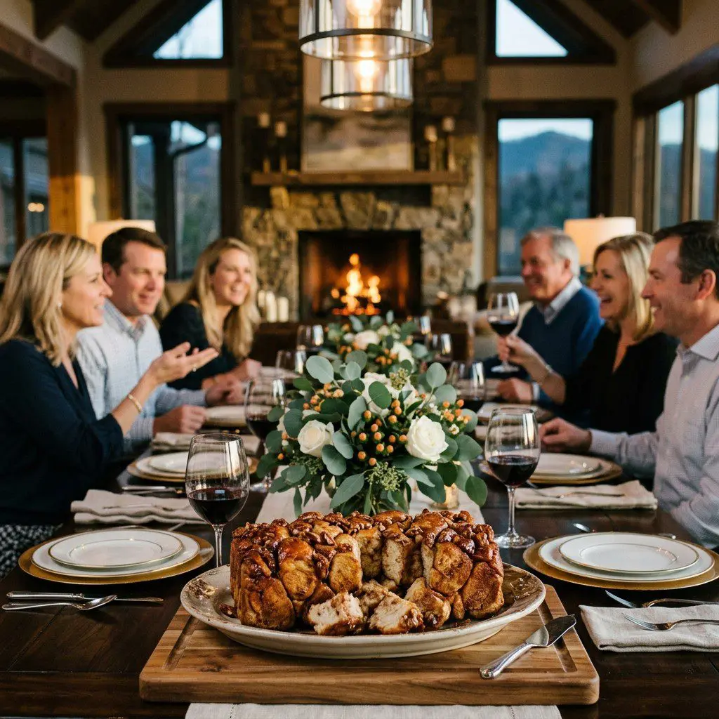 An appetizing, fresh serving of cooked Monkeying Around Bread displayed beautifully on a styled dining table.