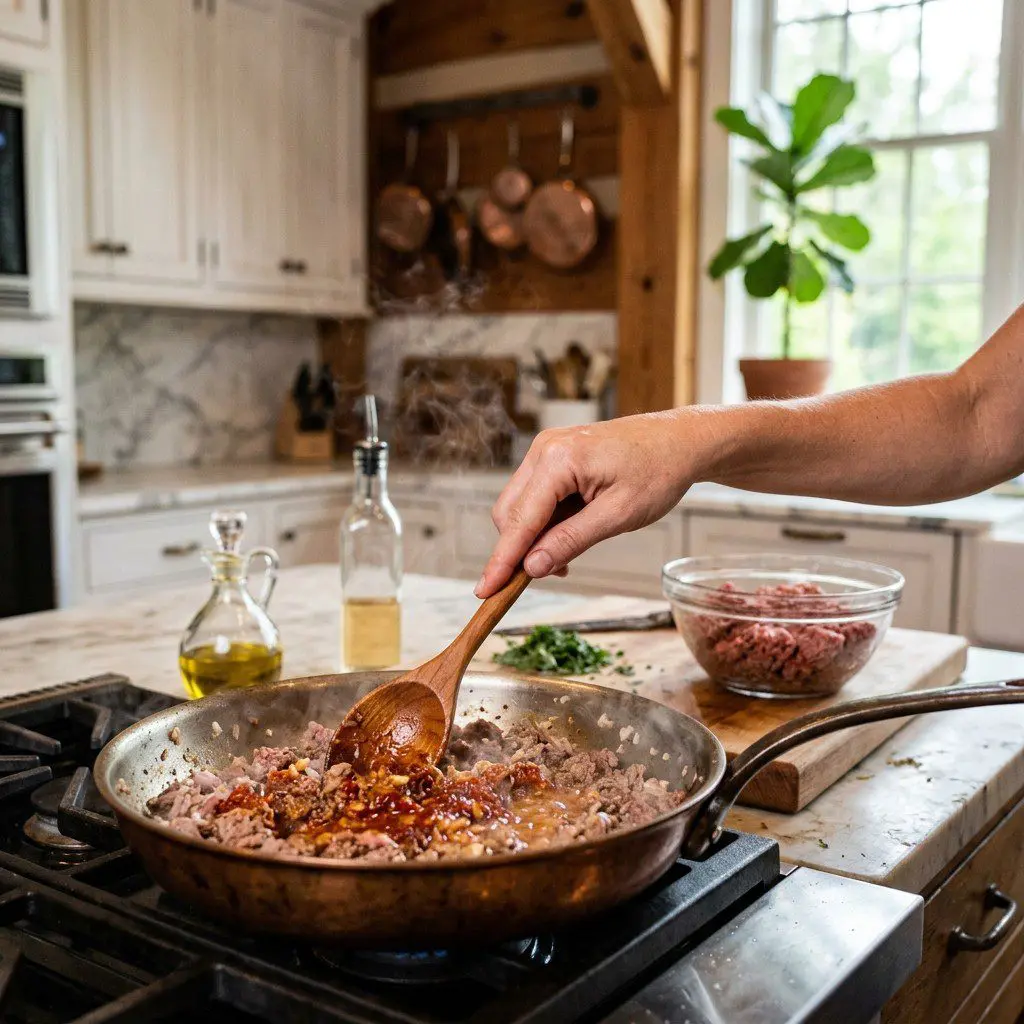 Home cook prepared steps for assembling and cooking Now That’s a Cheesy Lamb Meatball.