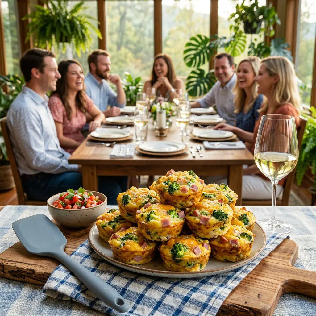 An appetizing, fresh serving of cooked Savory Egg Muffins displayed beautifully on a styled dining table.
