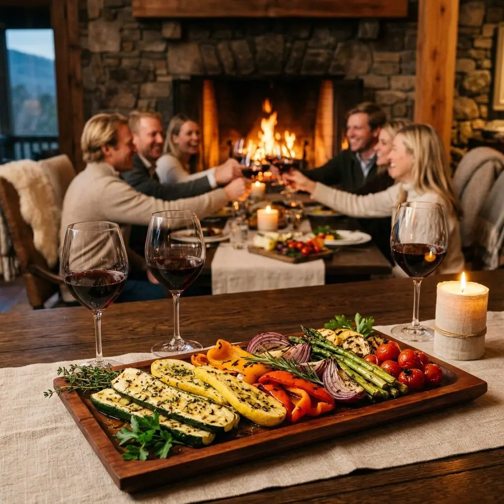 An appetizing, fresh serving of cooked Sunday Best Grilled Vegetables displayed beautifully on a styled dining table.