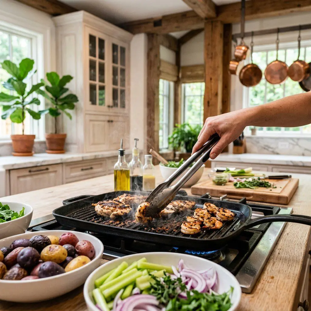 Home cook prepared steps for assembling and cooking Trio of Picnic Salads.