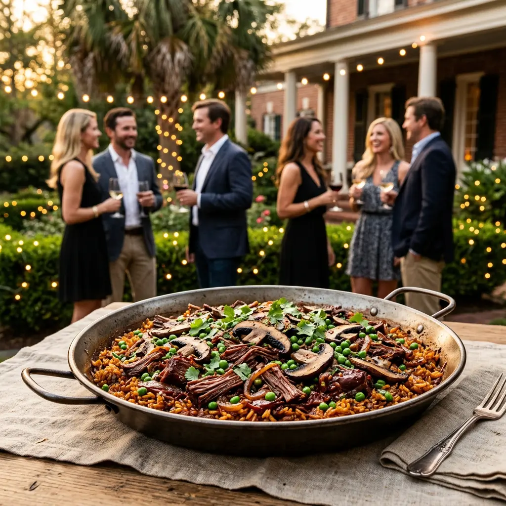 Chili Roasted Short Rib Paella served at the table