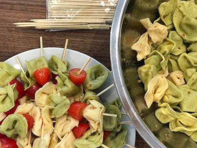 A beautiful platter of tortellini skewers