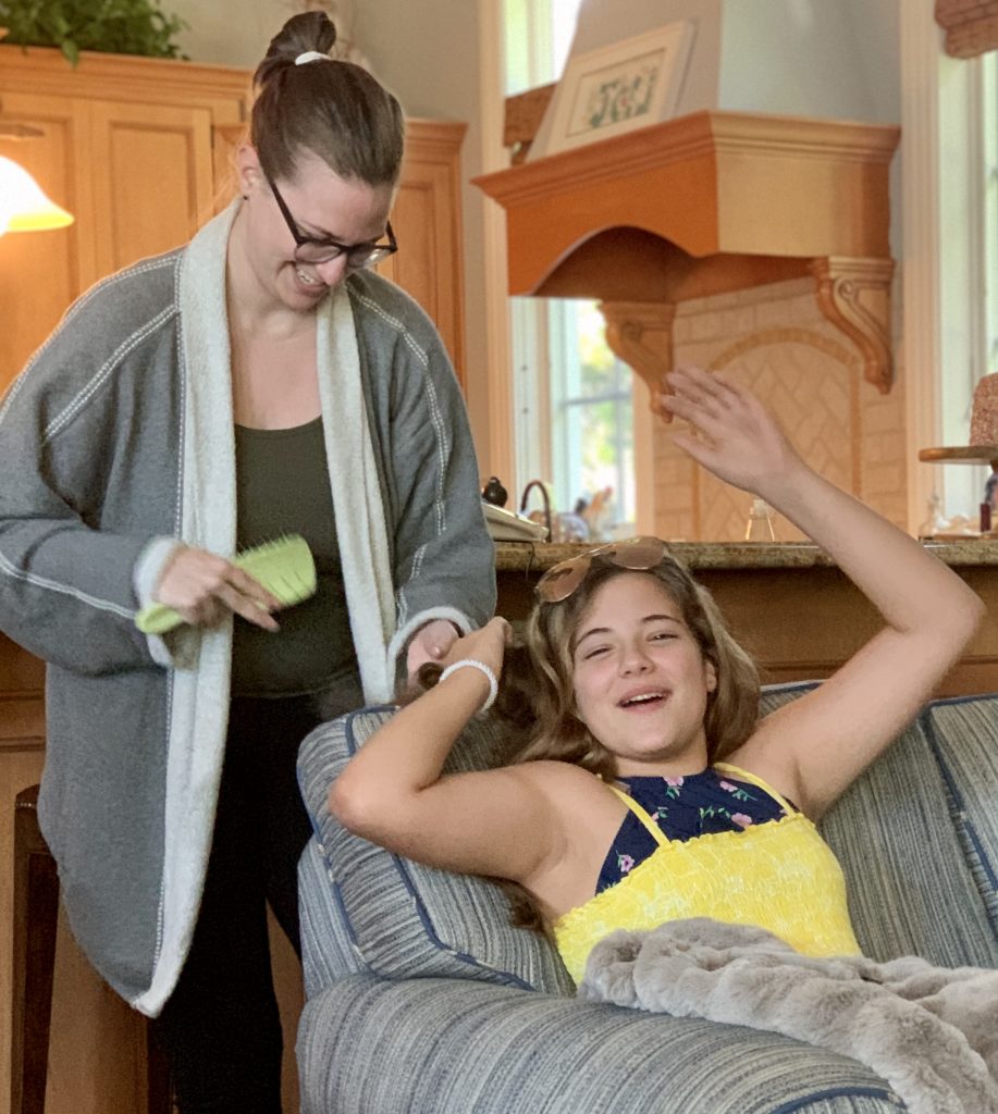 A hair-tangle moment during the holiday family gathering