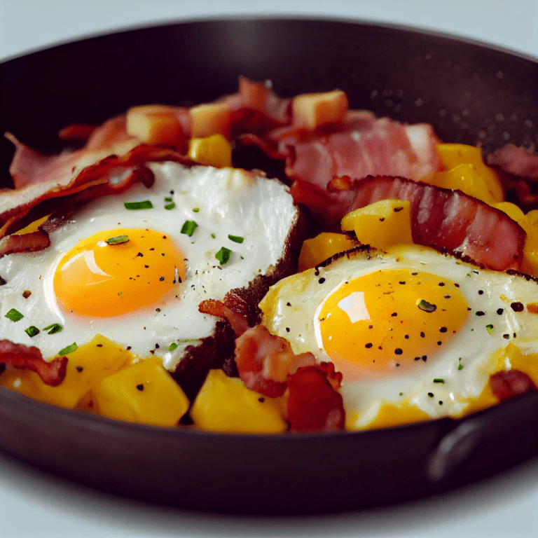 PabloWarhol_Breakfast_Skillet_with_Glazed_Eggs_slices_of_bacon_Jorj_Morgan