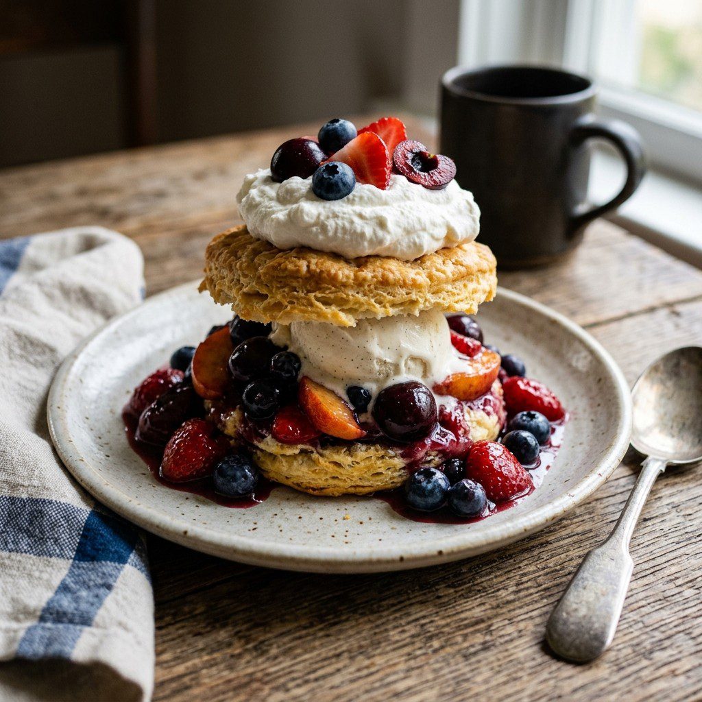 Stunning plated serving of Tequila Spiked Berry Shortcakes, a chef-tested recipe by Chef Jorj Morgan.