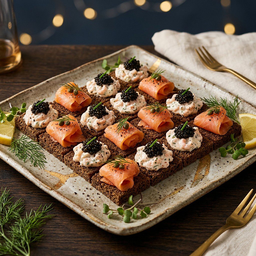 Stunning plated serving of Salmon & Shrimp Checkerboard, a chef-tested recipe by Chef Jorj Morgan.