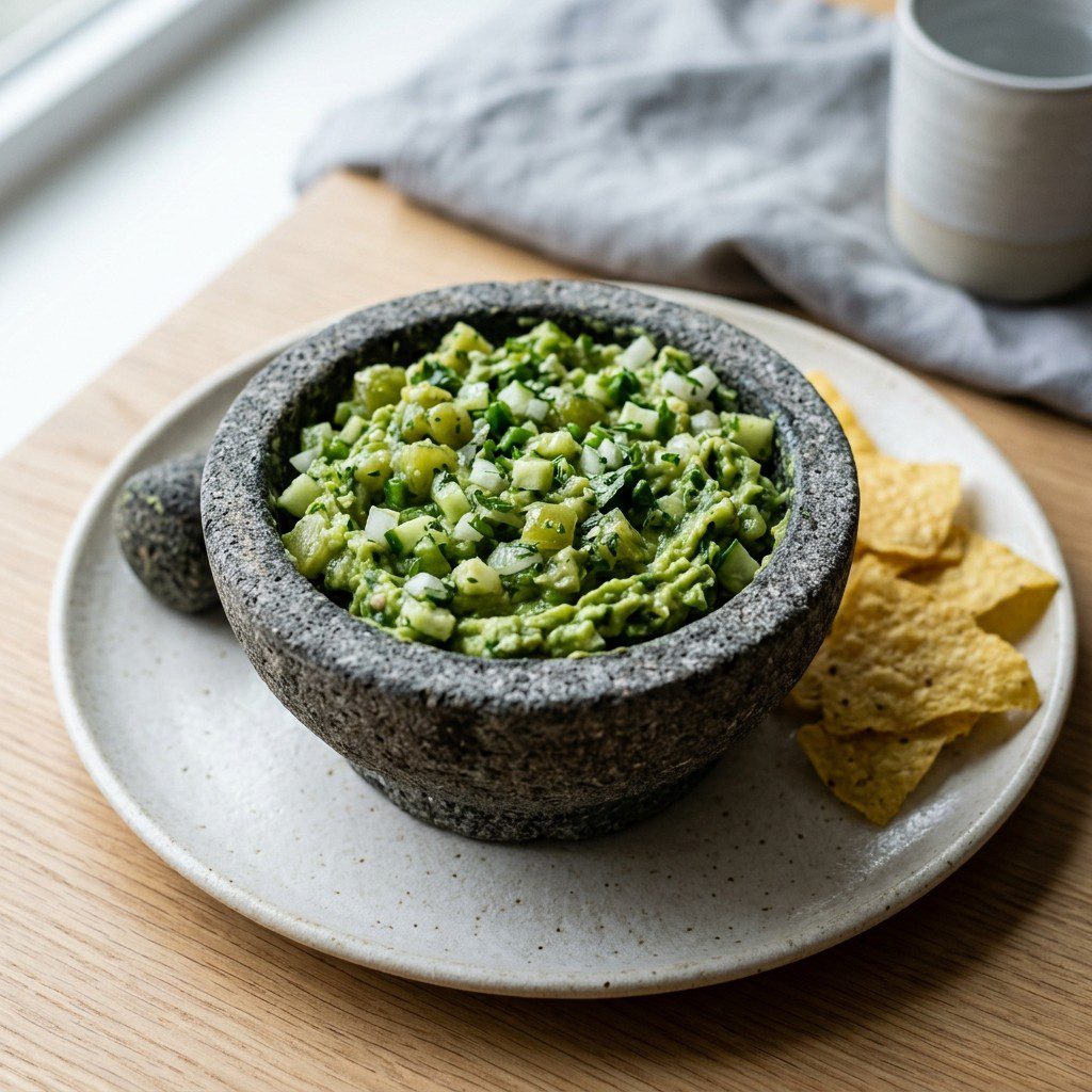 Stunning plated serving of Green Goddess Tomatillo Pico de Gallo, a chef-tested recipe by Chef Jorj Morgan.