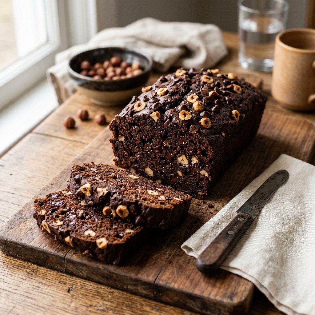 Stunning plated serving of Chocolate Pumpkin Bread, a chef-tested recipe by Chef Jorj Morgan.