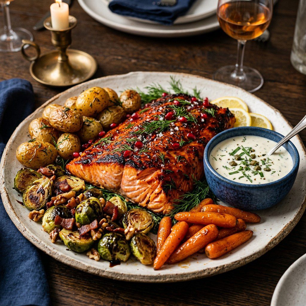 Stunning plated serving of The Holiday Dinner Party Masterclass, a chef-tested recipe by Chef Jorj Morgan.