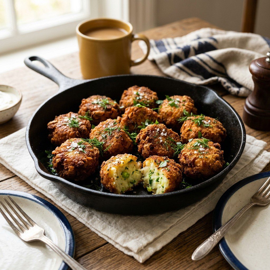 Stunning plated serving of Potato Skillet Breakfast Croquettes, a chef-tested recipe by Chef Jorj Morgan.