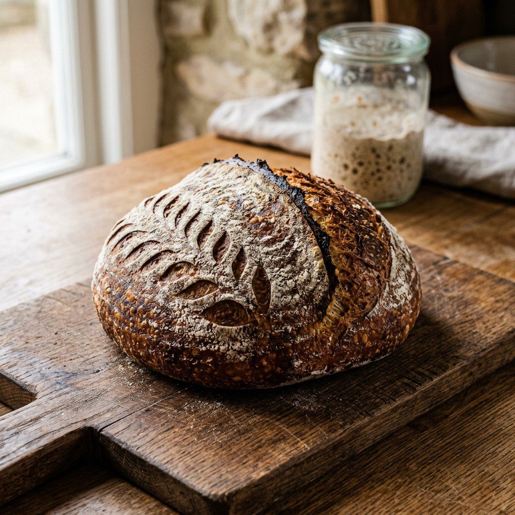 Stunning plated serving of Heritage Sourdough Starter & Artisan Bread, a chef-tested recipe by Chef Jorj Morgan.