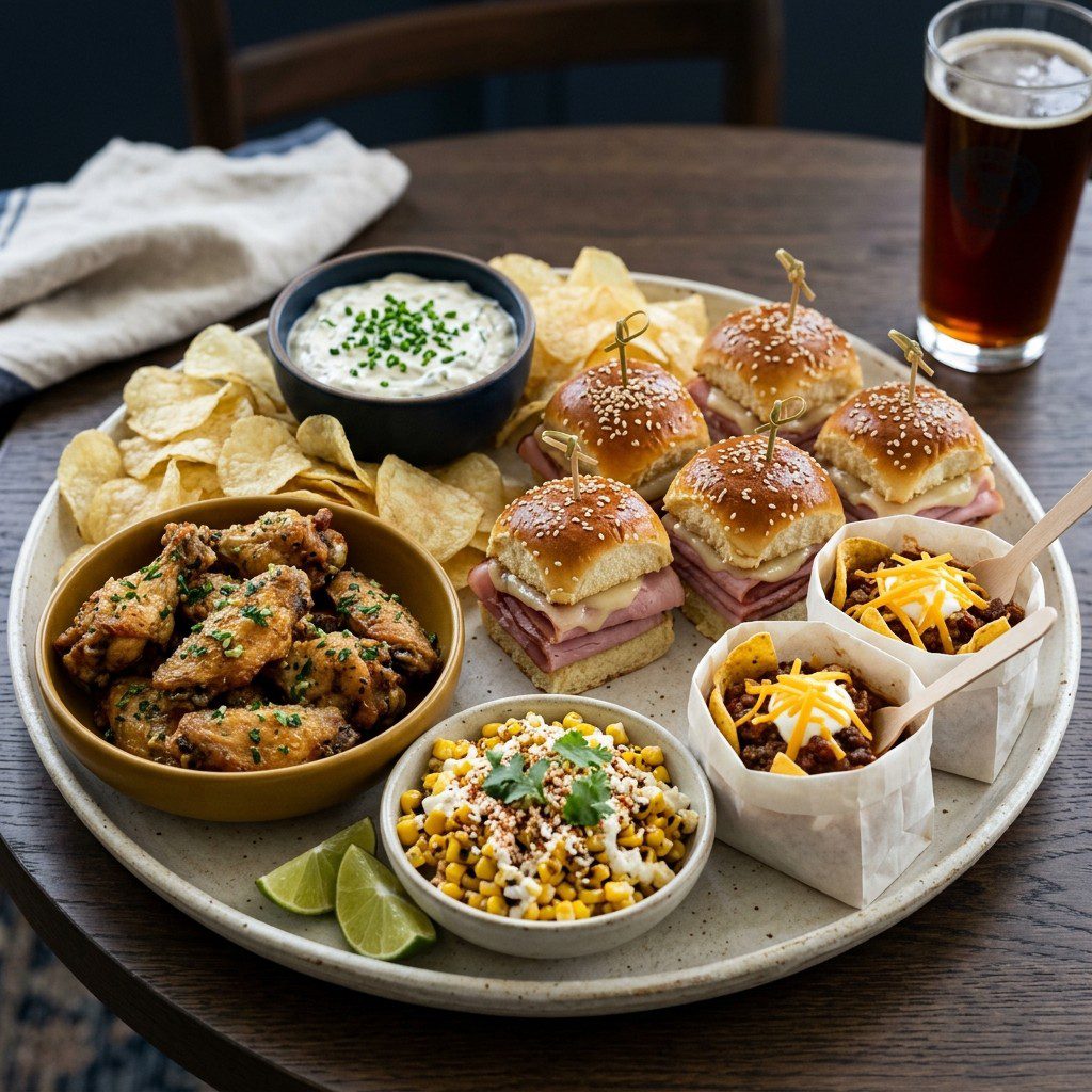 Stunning plated serving of Championship Game Day Spread, a chef-tested recipe by Chef Jorj Morgan.